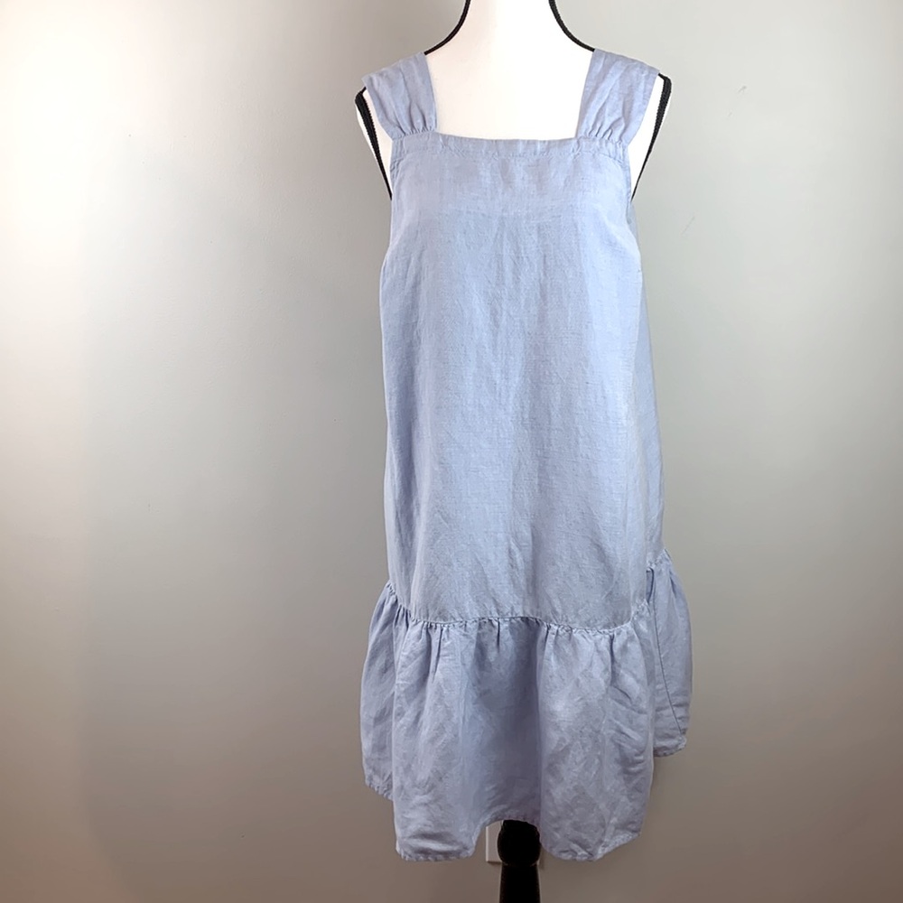 LOFT Linen Blend Chambray Square Neck Flounce Dress NEW! - Picture 3 of 8